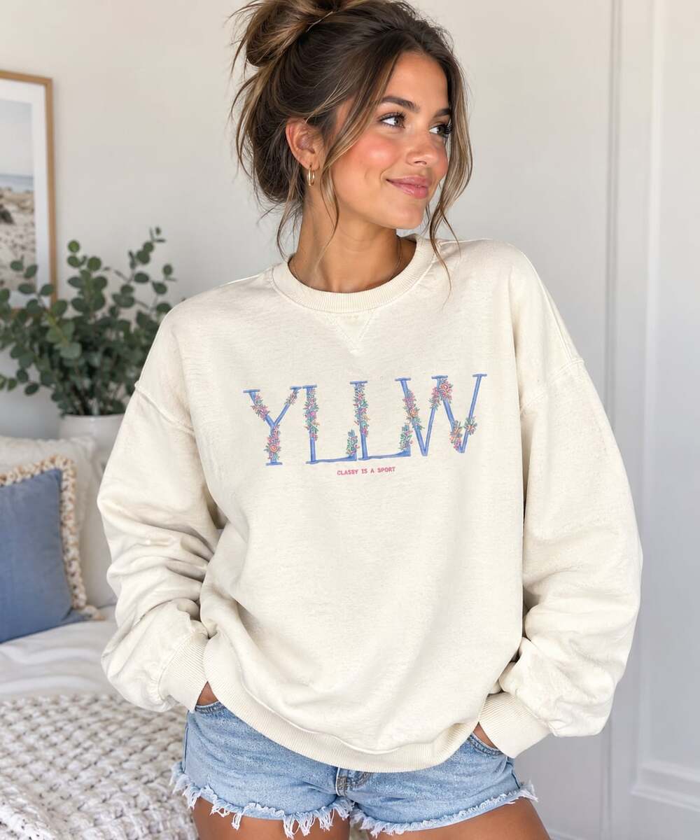 yllw Classy Is A Sport Embroidered Crewneck Sweatshirt Cream Size XL